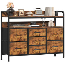 GoaHi Chest of Drawers Bedroom, 7 Fabric Drawers with 2 Layers Shelf, Storage Organizer Unit for Bedroom Living Room Closet, Sturdy Steel Frame & Woo