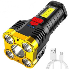 (Gold) LED Super Bright Flashlight Multi-function Rechargeable Outdoor Waterproof Led Long-range Spotlight Battery Display COB Light