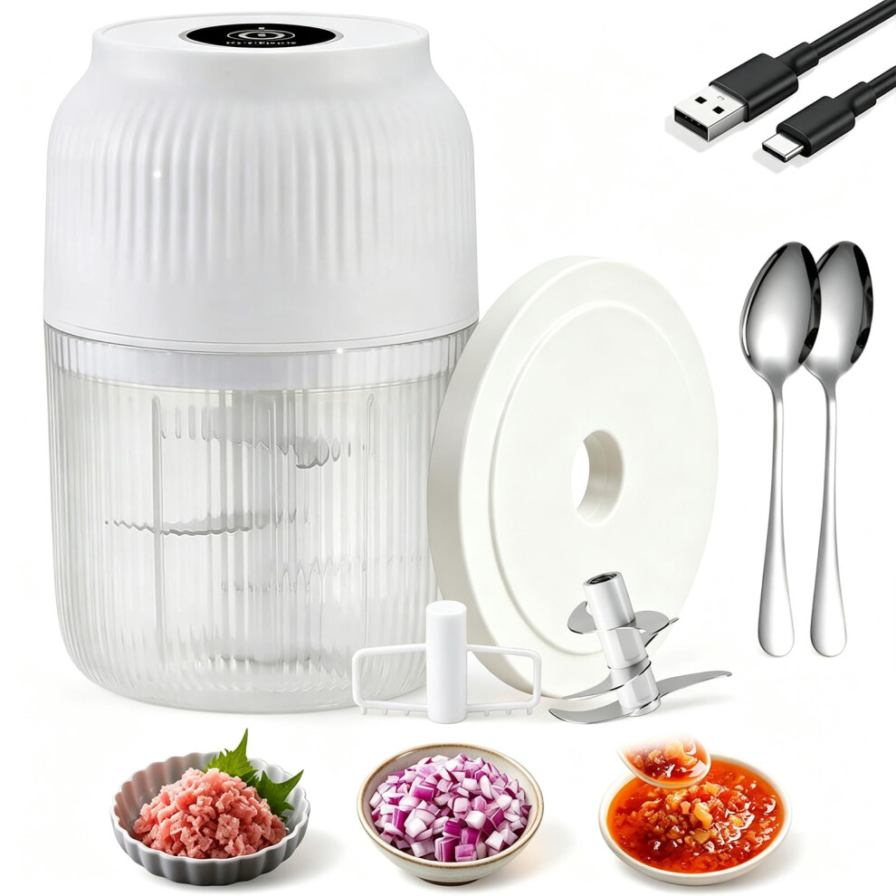 Elmvar Household Electric Garlic Crusher, 350Ml Cordless Electric Food Chopper With Lid, 6 Stainless Steel Blades Mini Chopper Food Processor For Onion Chil