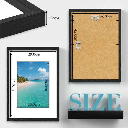 A3 Picture Frame, Black Wooden A3 Photo Frames, with A4 Mount 2