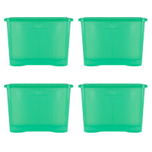 Wham Crystal 4 x 80L Stackable Plastic Storage Boxes with Lids | Ideal for Home, Office, Toys & More | Large Boxes | Made in UK - Leprechaun Green