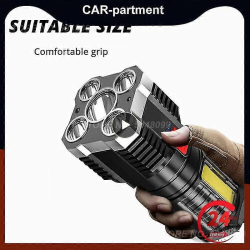(Gold) LED Super Bright Flashlight Multi-function Rechargeable Outdoor Waterproof Led Long-range Spotlight Battery Display COB Light 1
