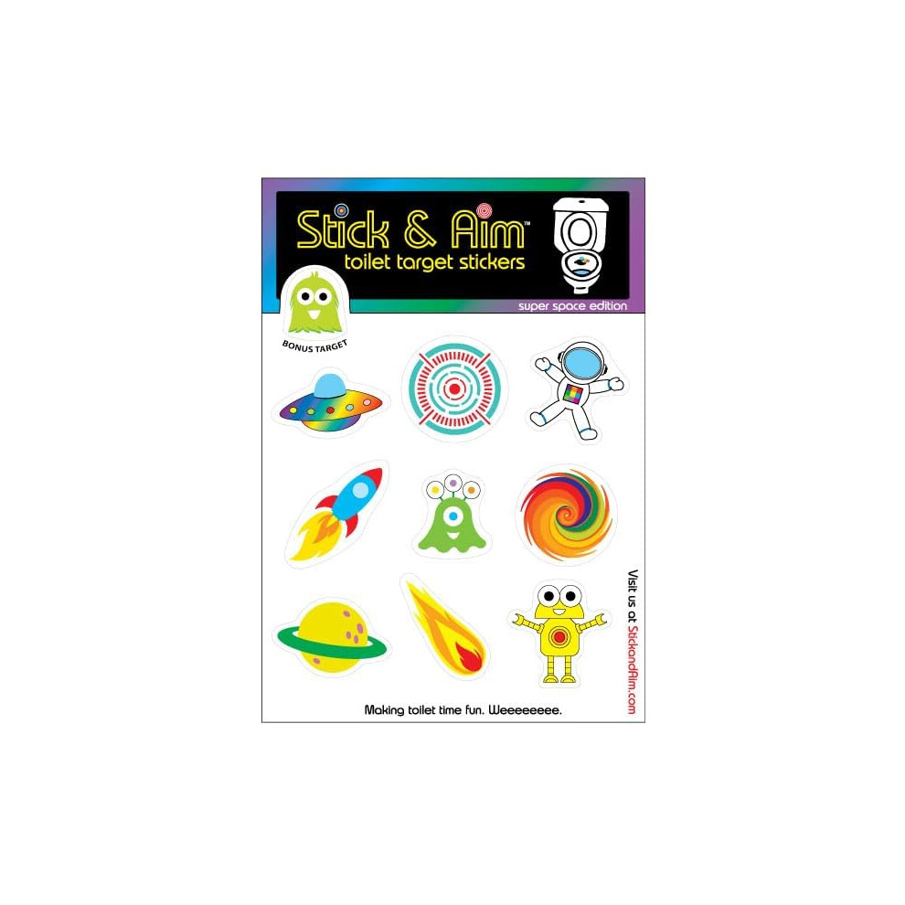 Stick & Aim Colour Changing Toilet Target Space Stickers With Applicator Smoothing Tool For Potty & Toilet Training. Fun And Effective Aiming Stickers That Chang