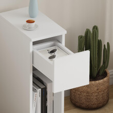 Pantanal 20CM Slim Bedside Table Cabinet White with Drawer Shelf, Small Narrow Wood Bed Side Table End Table Nightstand for Bedroom Living Room