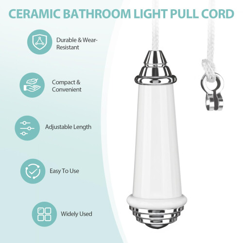 QILUCKY Ceramic Bathroom Light Pull Cord With 150cm Extension Cord And Connector 1