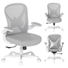 Keratee Ergonomic Office Chair with Adjustable Lumbar Support, 136 KG Swivel Desk Chair with Flip-Up Arms, Mesh Comfy Padded Seat for Computer and Ho