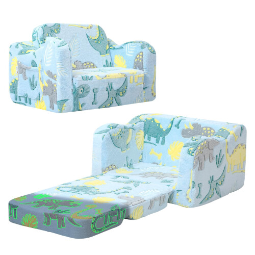 MeMoreCool Kids Couch Sofa, Folding Toddler Chair Bed, Blue
