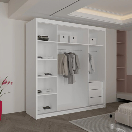 MN Furniture Triple Door Sliding Mirror Wardrobe White 250cm 1