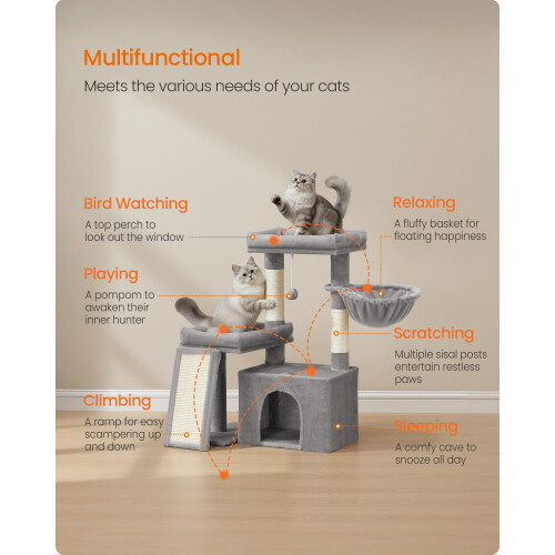 FEANDREA Feandrea Cat Tree Tower Condo with 2 Beds, Scratching Posts and Ramp, for Small 2
