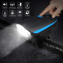 USB Charging Bicycle Headlight - Black - For Visibility - IP44 Waterproof - 120dB Horn