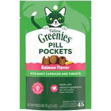 FELINE GREENIES PILL POCKETS for Cats Natural Soft Cat Treats, Salmon Flavor, 1.