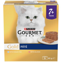 GOURMET Gold Senior 7+ Pate Fish Wet Cat Food 8x85g (Pack of 6)