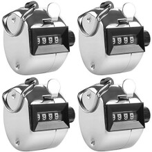 4-cijferige handmatige tellers, set van 4 mechanische handmatige telmachines met vingerring - zilver