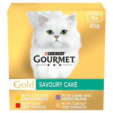 GOURMET Gold Savoury Cake Meat and Veg Variety Wet Cat Food 8x85g (Pack of 6)