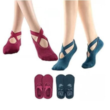 2 Pairs of Yoga Socks, Non-Slip Pilates Socks for Yoga Barre Ballet Fitness (Red, Blue)