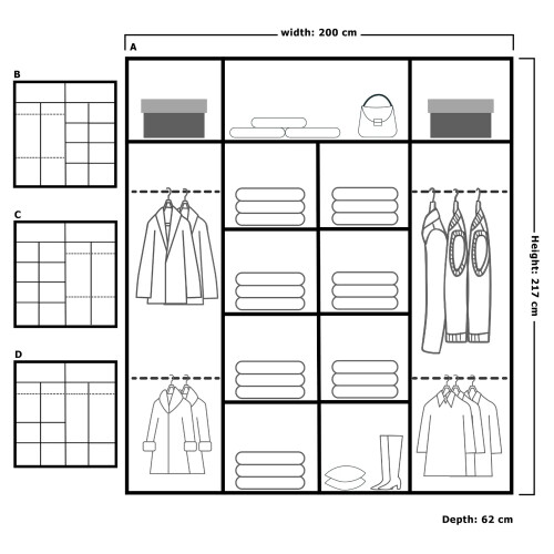 MN Furniture Double Door Sliding Mirror Wardrobe Black 200cm 2