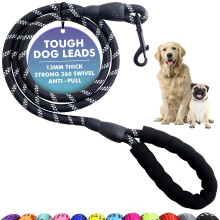 Spanner In The Works | Black Dog Leads For Large Dogs - Reflective Strong Dog Lead, 1.5 Metre Long Rope Lead, Thick 13mm Anti Pull Leash | Comfort H