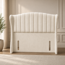 (King 5ft, Cream) 54In Winged Panel Bed Headboard Floor Standing for Divan & Ottoman Bed in Plush Velvet 3ft, 4ft, 4ft6, 5ft & 6ft