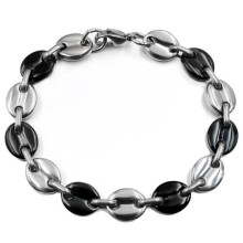 Bracciale da uomo bicolore in acciaio e maglia a chicchi di caffè nero, 20 cm x 10 mm - Marca - Modello