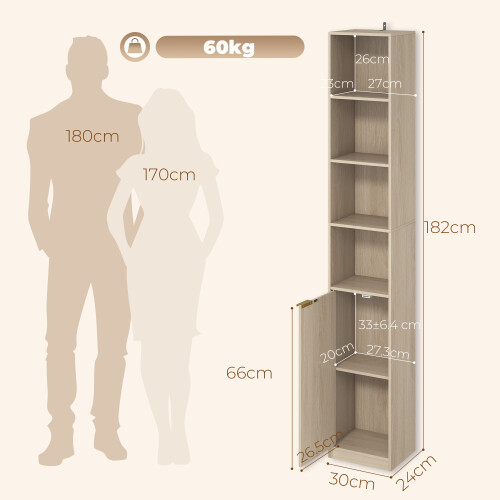 Homcom HOMCOM Bookcase Adjustable Shelf 6-Tier Oak Wood Effect 1