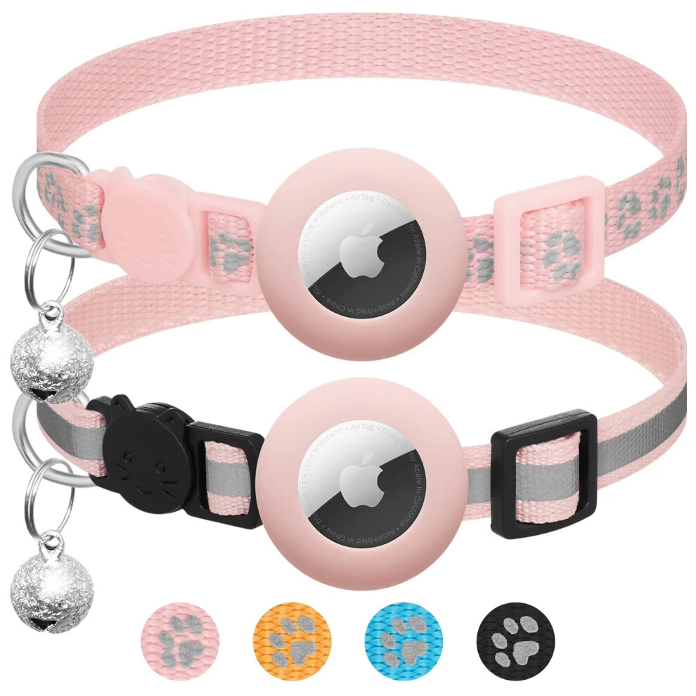 Lafayi 2 Pack Airtag Cat Collar Breakaway With Bell,Reflective Kitten Collar With Apple Airtag Cat Collar Holder,Adjustable 7-12In,Safety Buckle Fo