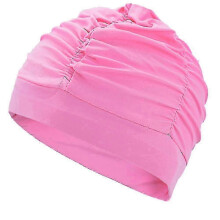 (Pink) Swimming Caps For Women Swimming Nylon Cloth Pleated Swim Cap For Long Hair Large High Elastic Bathing Cap Swim Hats