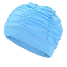 (Light Blue) Swimming Caps For Women Swimming Nylon Cloth Pleated Swim Cap For Long Hair Large High Elastic Bathing Cap Swim Hats