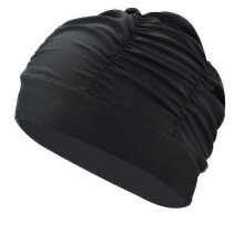 (Black) Swimming Caps For Women Swimming Nylon Cloth Pleated Swim Cap For Long Hair Large High Elastic Bathing Cap Swim Hats