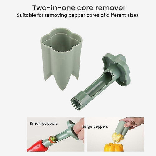 (Green) Pepper Corer Seed Remover, 2 in 1 Fruit Pepper Corer Remover, Vegetable Core Remover Creative Kitchen Pepper Corer (Beige) 2
