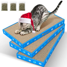 Cat Scratching Board, Corrugate Cat Scratcher for Indoor Cats with Box, Scratch Pad with Catnip, Cardboard Double-Sided Usability (3PCS)