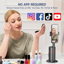 Treppiede con tracciamento automatico del volto a 360, supporto per smartphone, bastone per selfie con telecomando wireless per video,