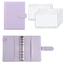 INF A6 Ring Binder with 12 Plastic Pockets, Purple