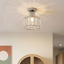 19cm Chrome Cylinder Crystal Flush Mount Ceiling Light, E27 Single Lamp Holder Metal Frame Corridor Ceiling Lamp (Bulbs Not Included)