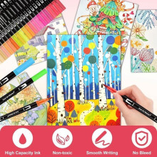 Pennarelli per bambini, 120 colori per bambini e adulti con doppia punta fine e a pennello, per colorare, pennarelli a pennello per