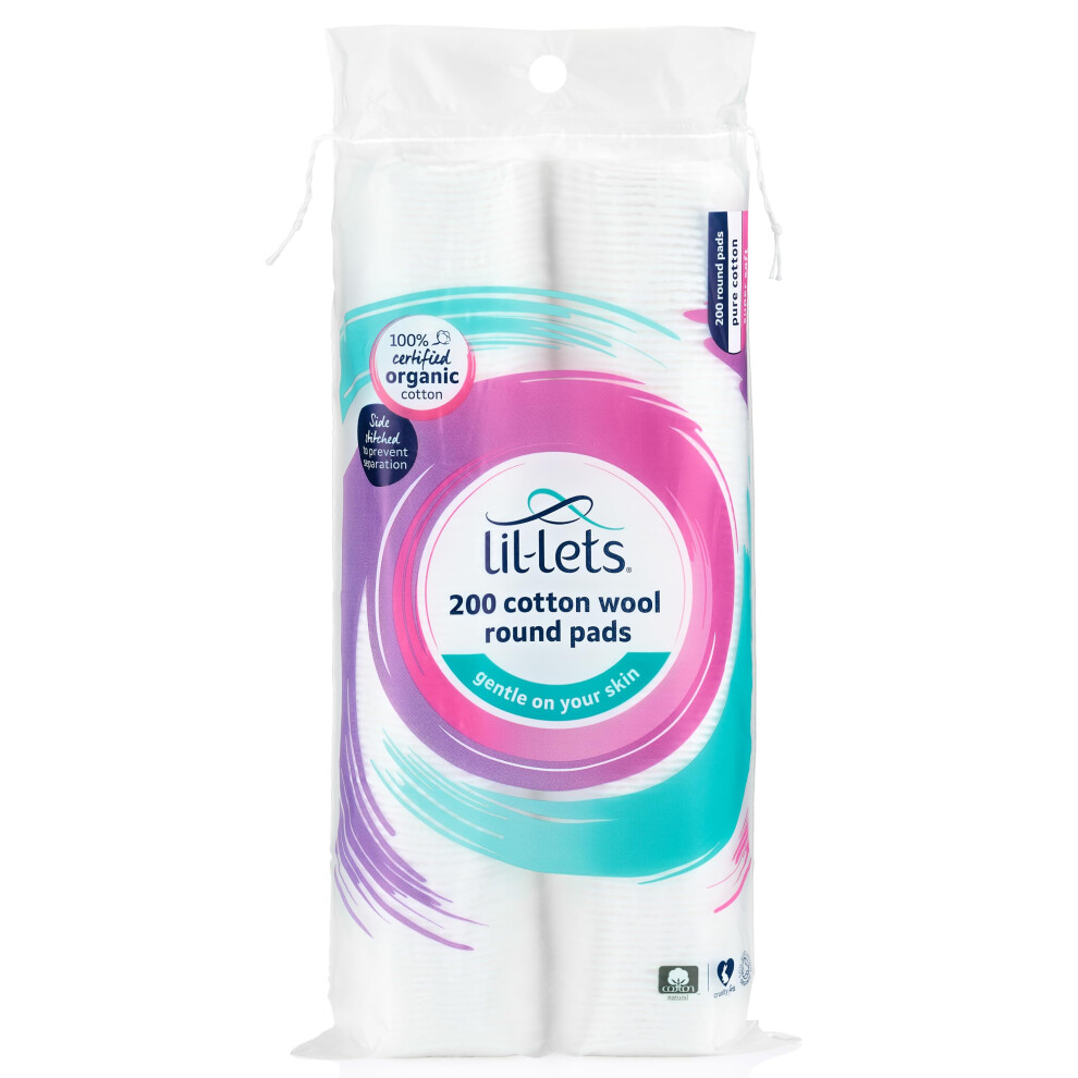 Lil-Lets Cotton Wool Round Pads, 200 Count, Certified Organic, 100% Pure Cotton