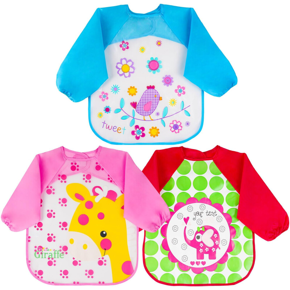 Vicloon Bibs With Sleeves, 3Pcs Waterproof Long Sleeve Bib, Baby Feeding Bib Uni