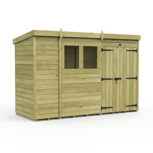 11 x 4 Pent Shed Tanalised (Double Door, With Windows) 1