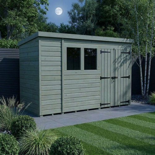 11 x 4 Pent Shed Tanalised (Double Door, With Windows) 2
