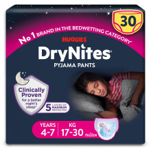 HUGGIES DryNites Pyjama Pants, Girl's 4-7 Years (17-30KG), 30 x Bedwetting Pants