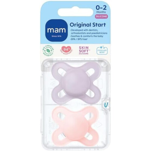 MAM MAM Original Start Soothers | 0-2 Months | 2 Pack | Newborn Dummies | Comes in D 1