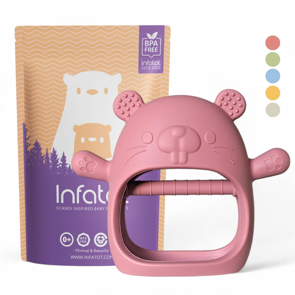 Infatot Teething Toys For Baby Gifts – Chipmunk Silicone Mitten Teether, Soothi