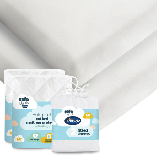 Silentnight Silentnight Safe Nights Cot Bed Waterproof Mattress Protector & Fitted Sheet - K