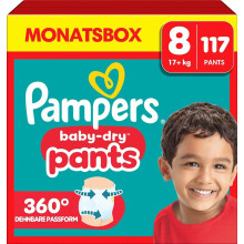 Pampers Baby-Dry Pants Size 8, 117 Nappies, 17kg+, 360 Fit Helps Prevent Leaks