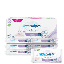WaterWipes Sensitive+ Soothing Wipes, 360 Count (6 Packs), 3-In-1 Cleans, Cares,