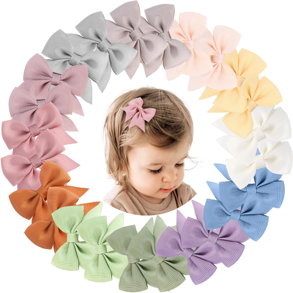 Vobobe 24Pcs 2Inch Baby Girls Hair Bow Clips, Fully Lined Bows Hair Pins, Tiny A