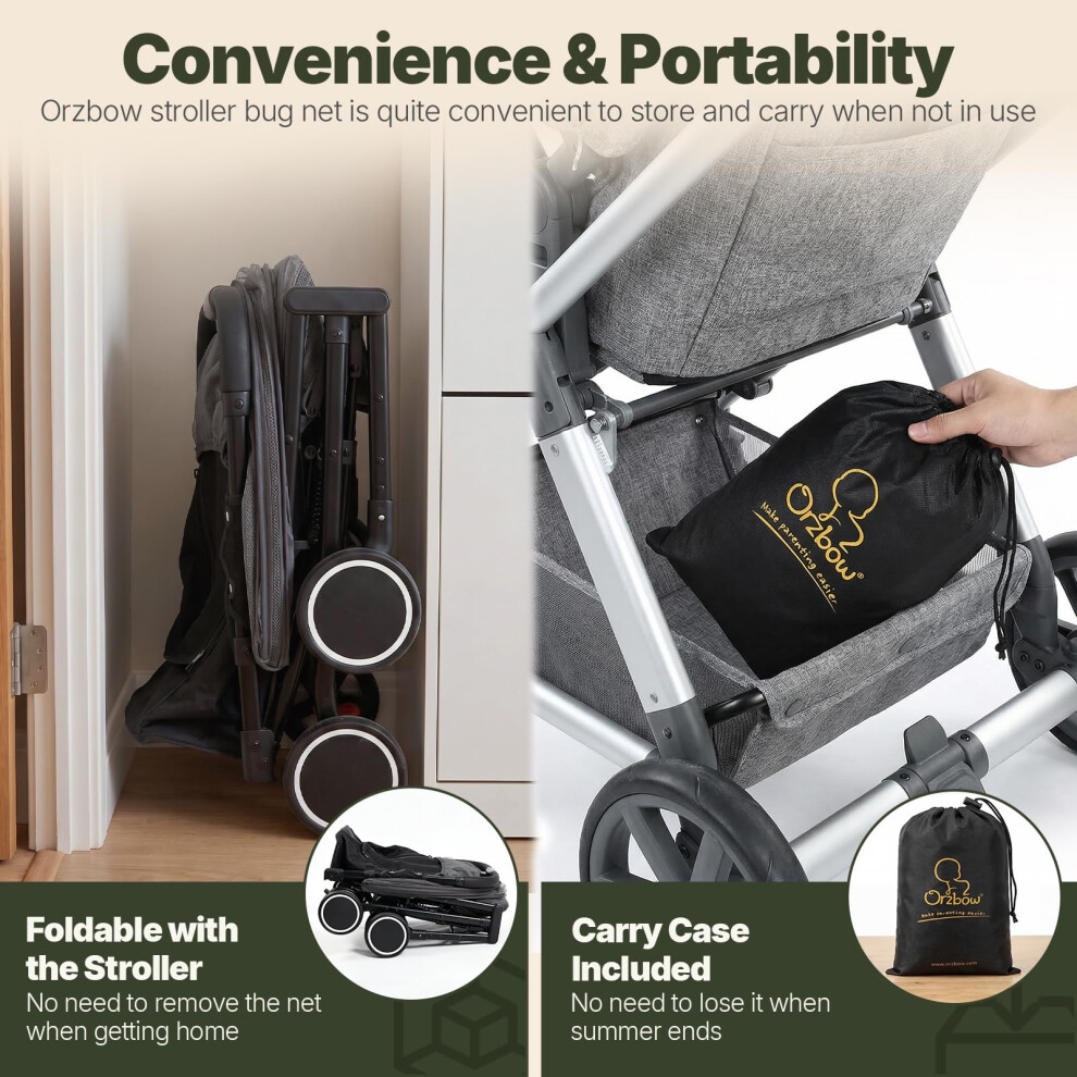 Orzbow Mosquito Net For Pram, Universal Pram Net Cover W/Zippers, Sturdy Pram Mo