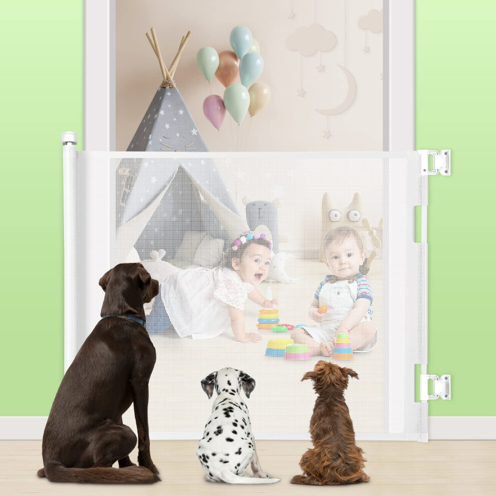 Mypin Extra Wide Retractable Baby Gate For Stairs, Hallways, Doorways - Indoor/O