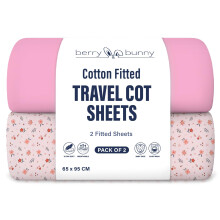 Berry and Bunny 100% Cotton Travel Cot Sheets Pack of 2, Soft Breathable Baby Fi
