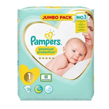 Pampers Premium Protection (New Baby) Size 1, 72 Nappies, 2-5kg, Jumbo Pack