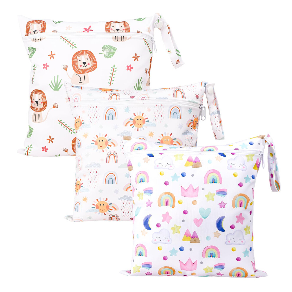 Gsrenyu 3 Packs Wet Bag Waterproof Wet Dry Bags, Reusable Cloth Diaper Bags Napp